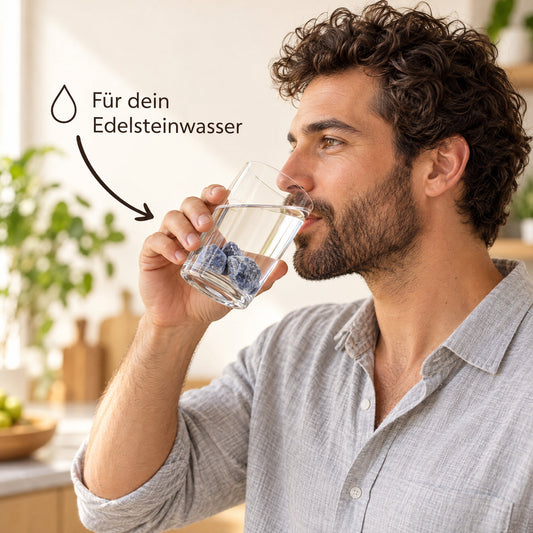 Glas Wasser mit Sodalith Wassersteinen