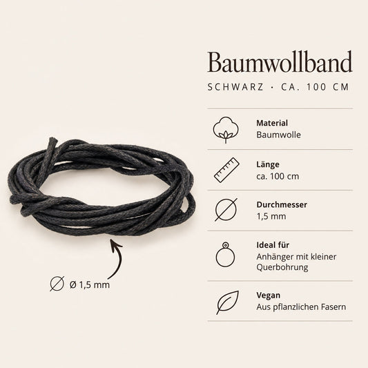 Steckbrief Baumwollband schwarz – ca. 100 cm, Ø 1,5 mm