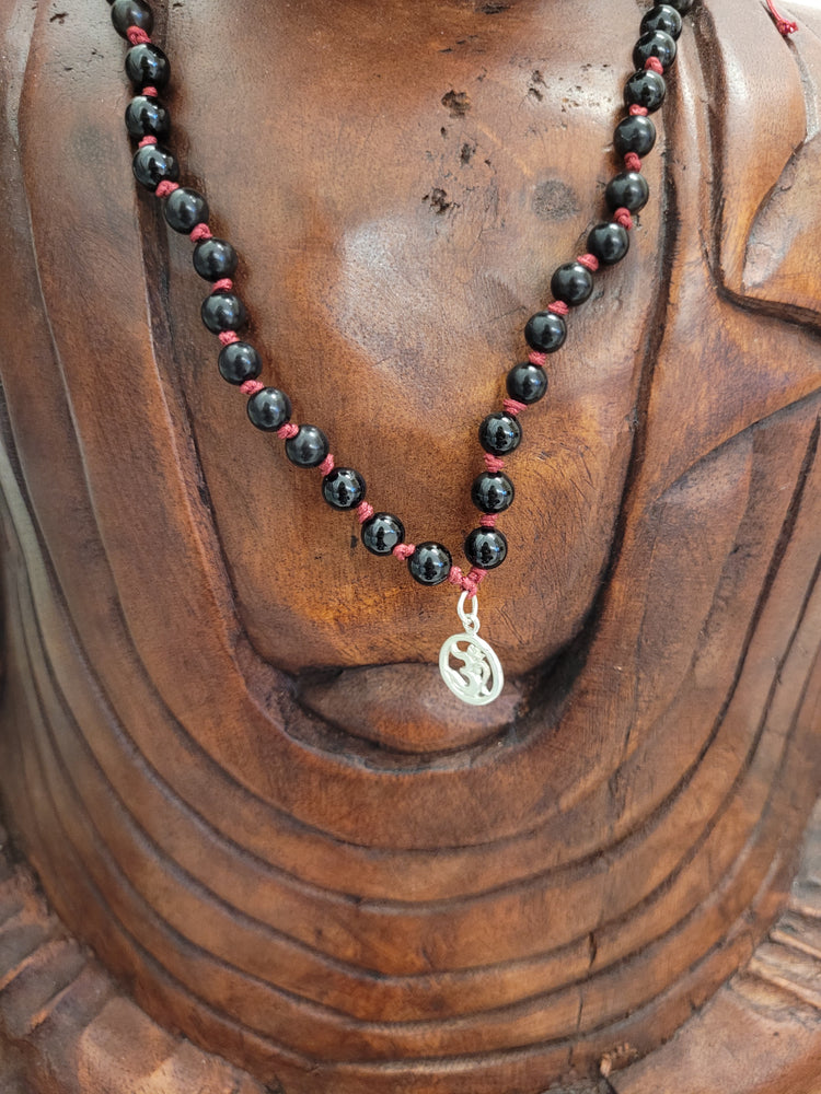 108-Perlen Mala aus Ebenholz & schwarzem Turmalin – Handgefertigte Gebetskette für Erdung & Schutz