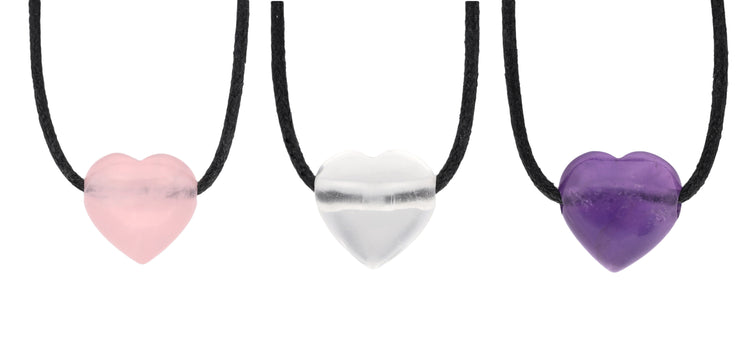 Heart pendant "Golden Triangle" Amethyst + Rock Crystal + Rose Quartz