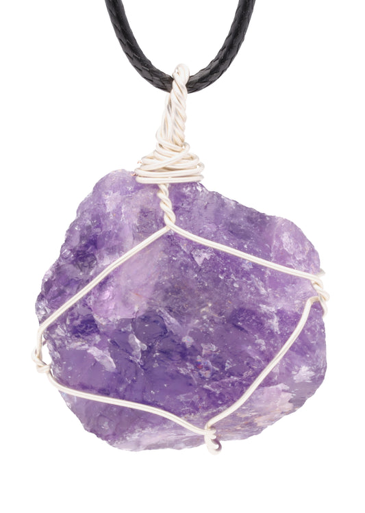 Amethyst, set raw stone pendant