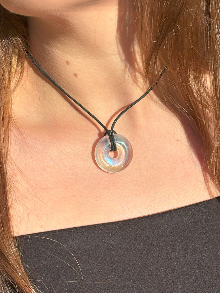Angel Aura Rock Crystal Donut | 30 mm Pendant + Cotton Cord