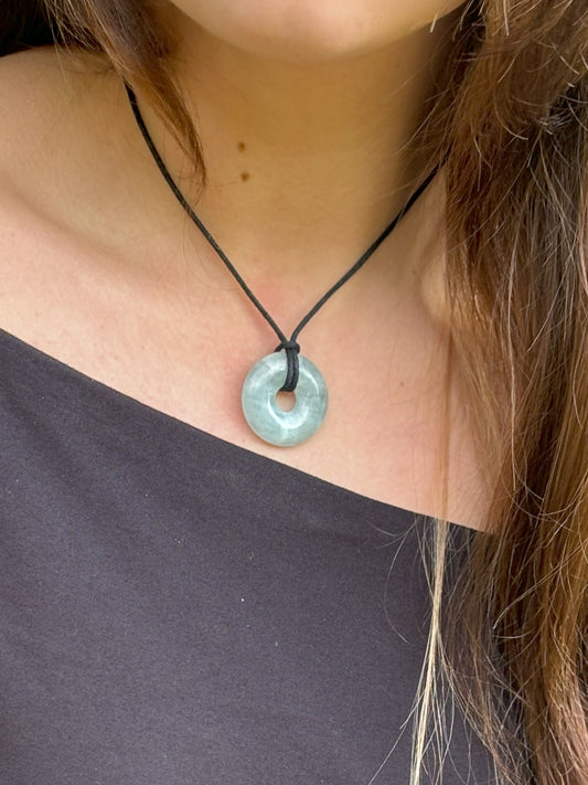 Aquamarine Donut | 30 mm pendant + cotton cord