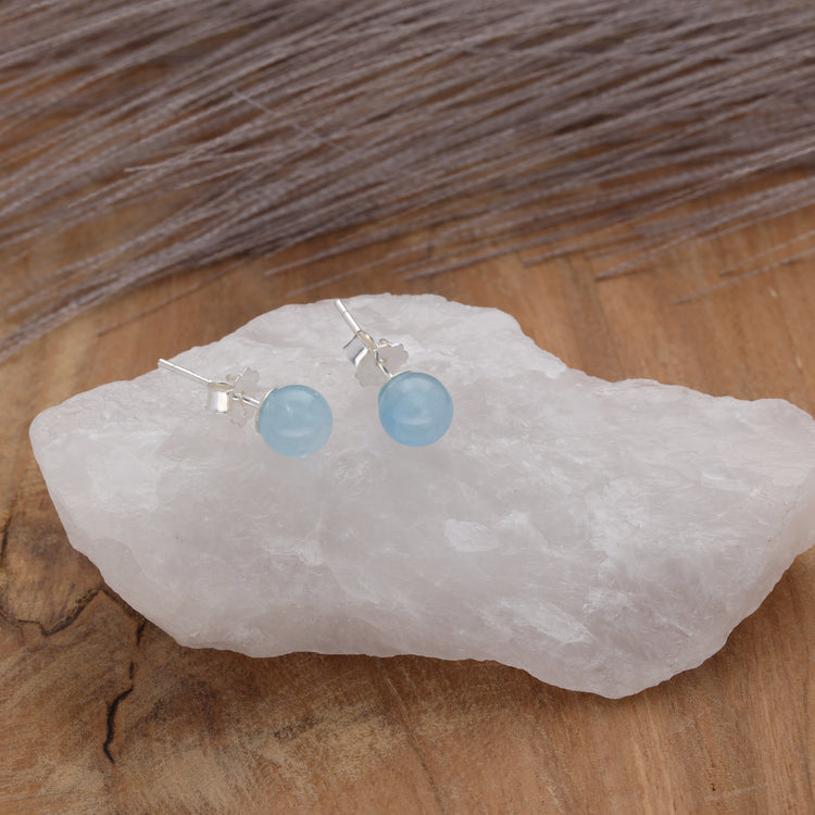 Aquamarine stud earrings 6 mm | 925 silver