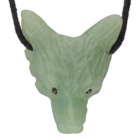 Aventurine, green wolf head pendant