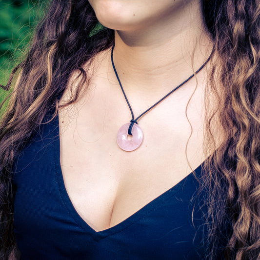 Rose Quartz Donut | 30 mm Pendant + Cotton Cord