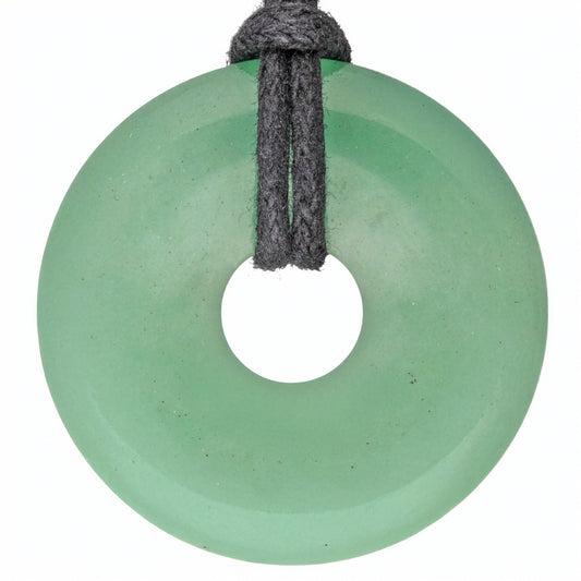 Aventurine, green donut | 30 mm pendant + cotton cord