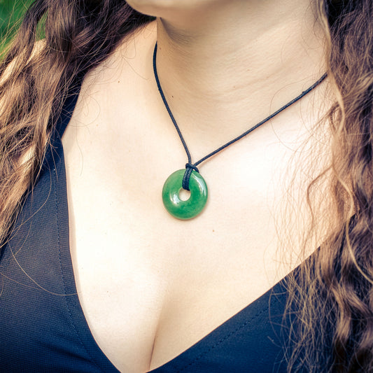Aventurine, green donut | 30 mm pendant + cotton cord