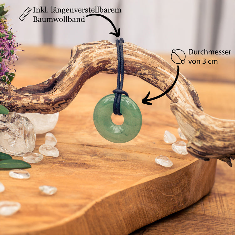 Green Aventurine Donut Pendant | 30 mm Pendant + Cotton Cord