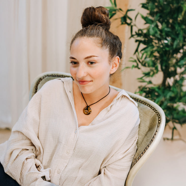 Tiger's eye Donut pendant | 30 mm Pendant + Cotton cord