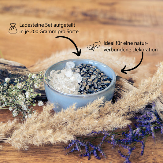 Charging stones rock crystal & discharging stones hematite | Mini tumbled stone chips