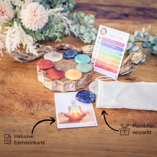 Chakra Steine-Set | 7 Scheibensteine im Baumwollbeutel