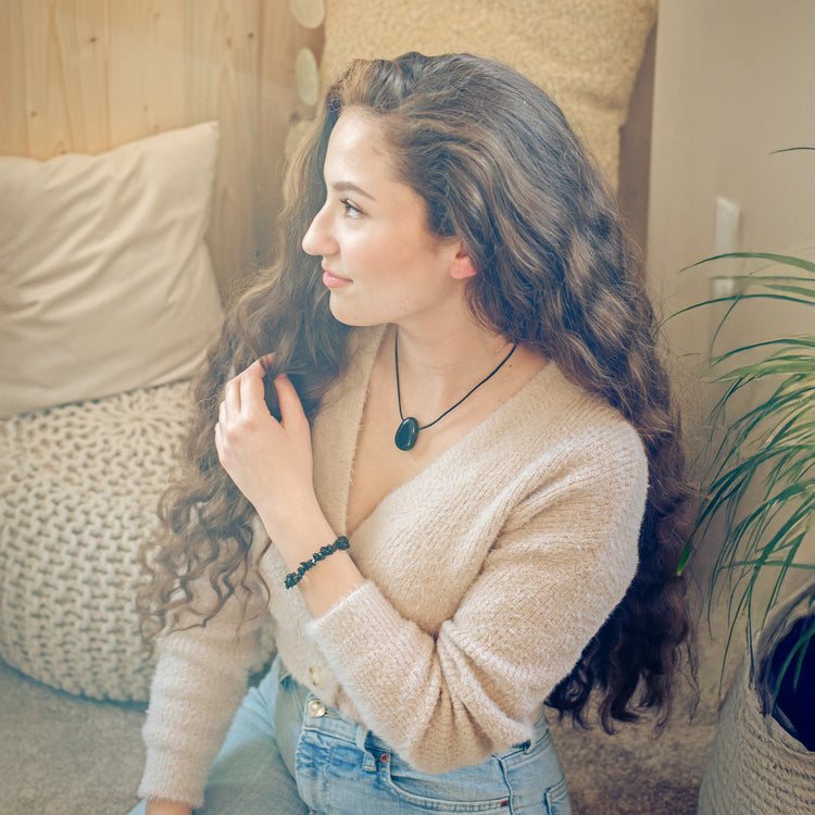 Obsidian, black drop pendant