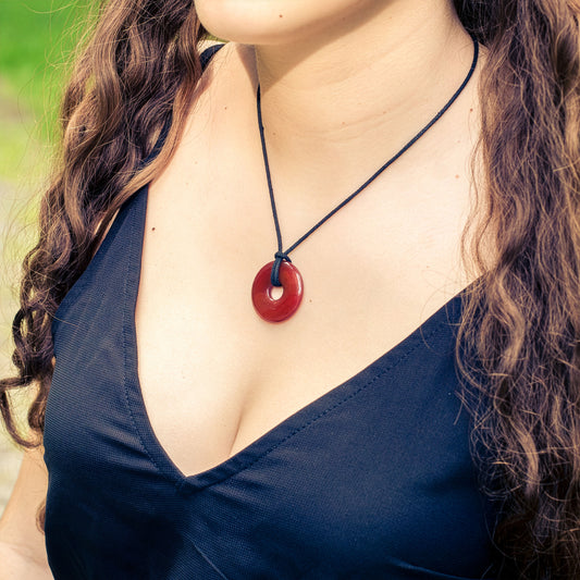 Carnelian donut | 30 mm pendant + cotton cord