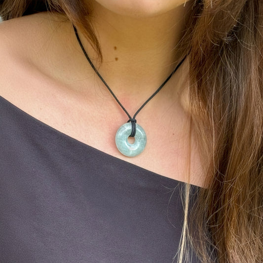 Aquamarine Donut | 30 mm pendant + cotton cord