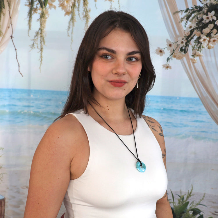 Larimar Donut A-Quality | 30 mm Pendant + Cotton Cord