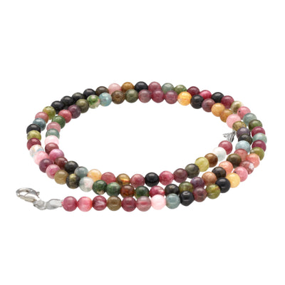 Colorful Tourmaline Bead Necklace | Ø 4mm with 925 Silver Clasp | 45cm
