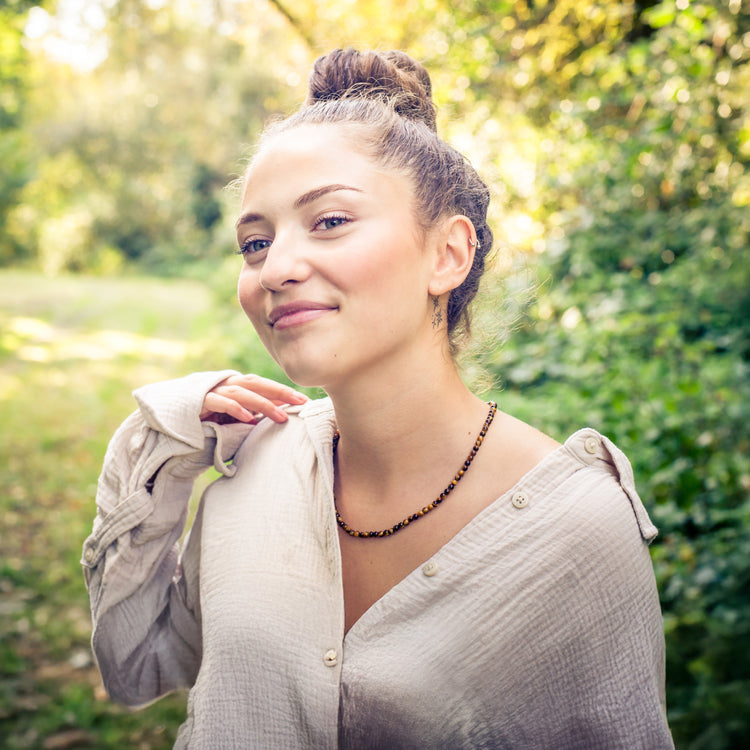 Tiger's eye ball chain | Ø 4mm with 925 silver clasp | 45cm