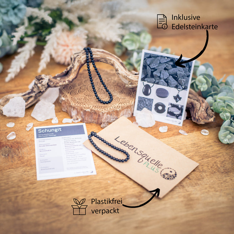 Shungite Bead Necklace | Ø 4mm with 925 Silver Clasp | 45cm