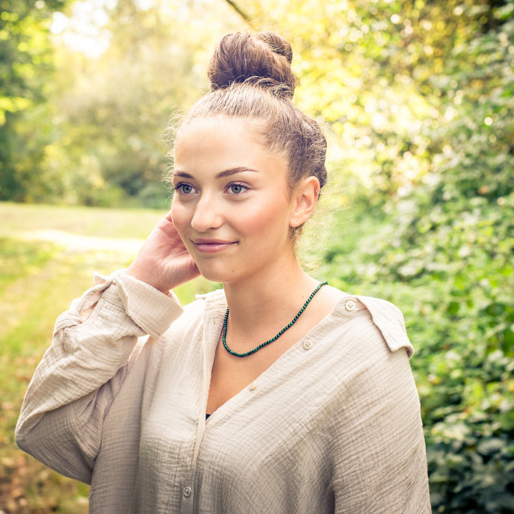 Malachite ball chain | Ø 4mm with 925 silver clasp | 45cm