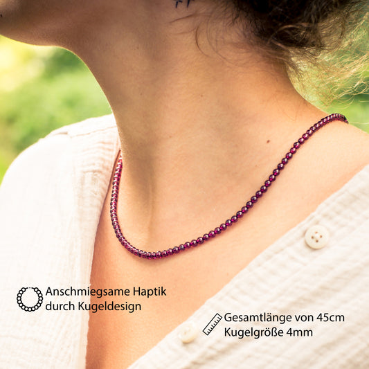 Granate spherical chain | Ø 4mm with silver closure | 45cm