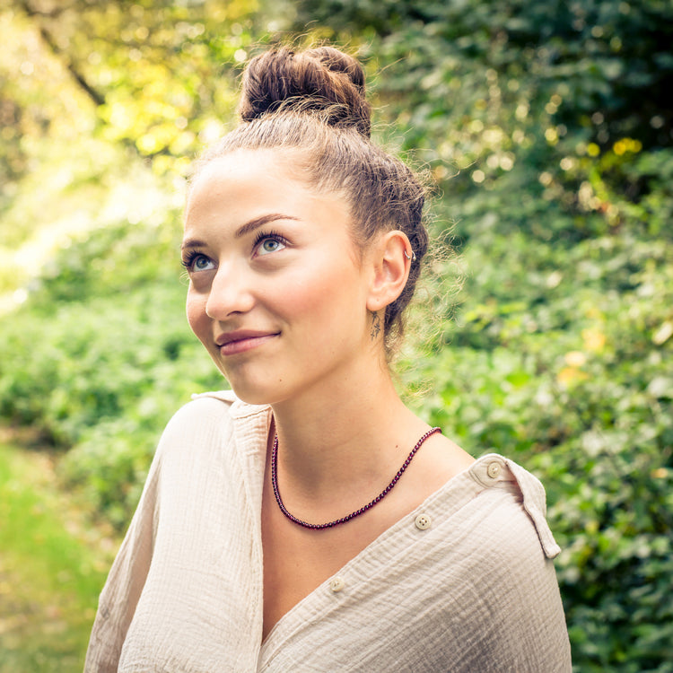 Granate spherical chain | Ø 4mm with silver closure | 45cm