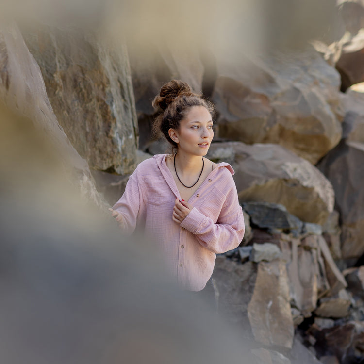 Black tourmaline (schorl) bead chain | Ø 4mm with 925 silver clasp | 45cm
