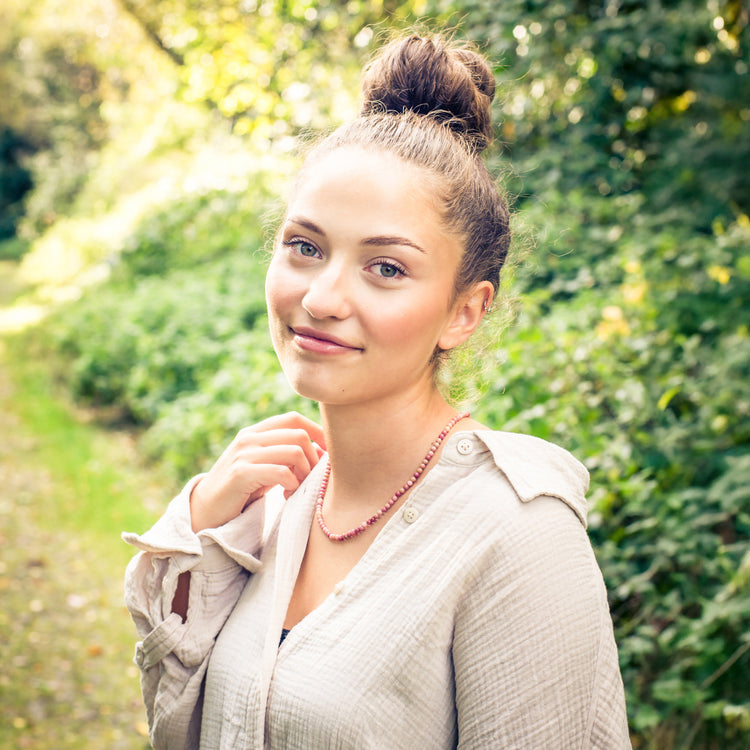 Rhodonite ball chain | Ø 4mm with 925 silver clasp | 45cm