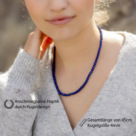 Lapislazuli Kugelkette | Ø 4mm mit 925er Silber Verschluss | 45cm