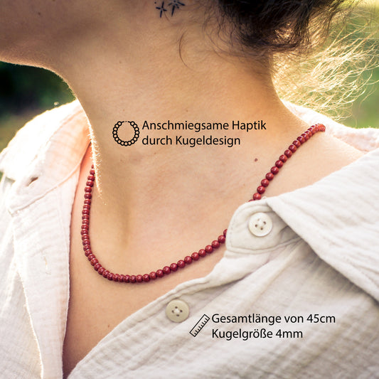 Jasper, red ball chain | Ø 4mm with 925 silver clasp | 45cm