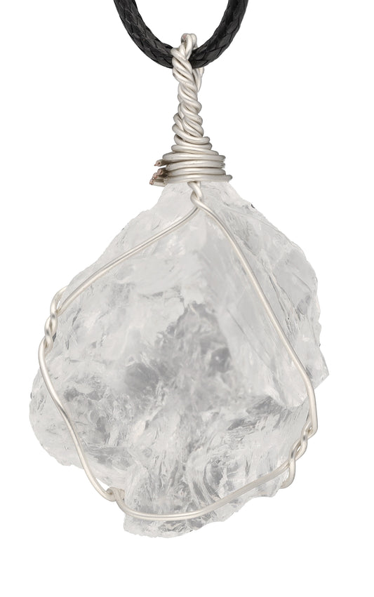 Rock crystal, set raw stone pendant
