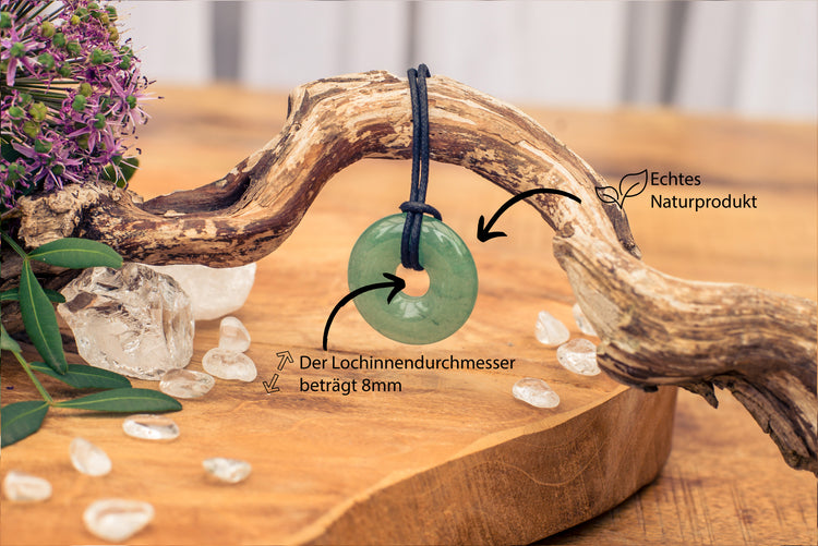Aventurine, green donut | 30 mm pendant + cotton cord