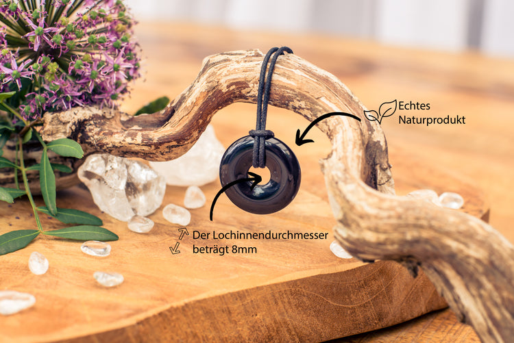 Obsidian, black donut | 30 mm pendant + cotton cord