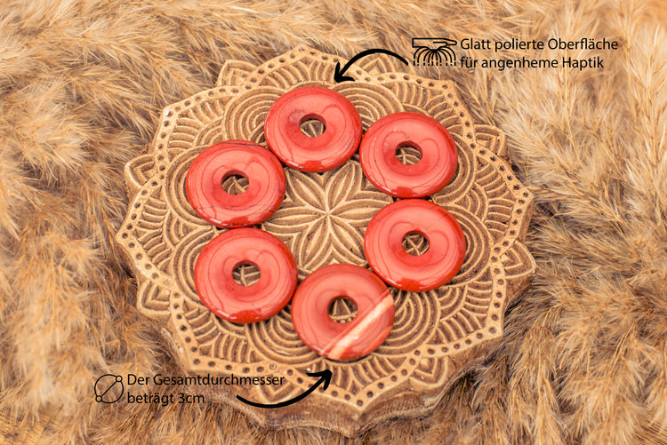 Jaspis, rot Donut | 30 mm Anhänger + Baumwollband