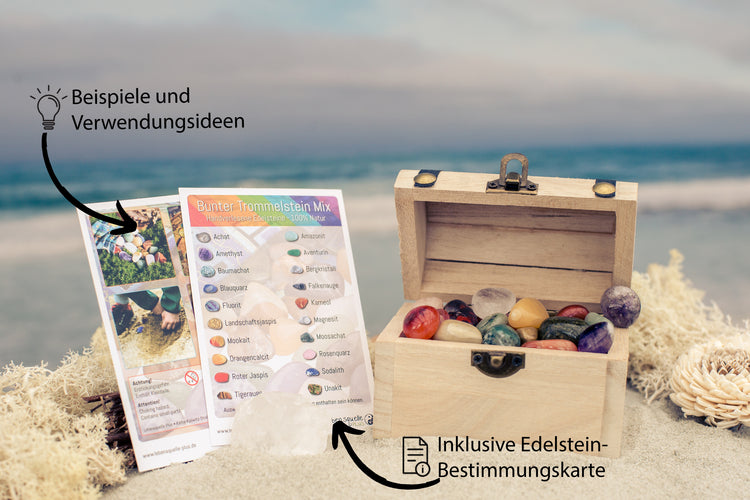 Gemstone set in treasure chest | Colorful tumbled stone mix | Size M