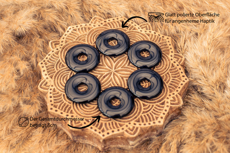 Obsidian, schwarz Donut | 30 mm Anhänger + Baumwollband