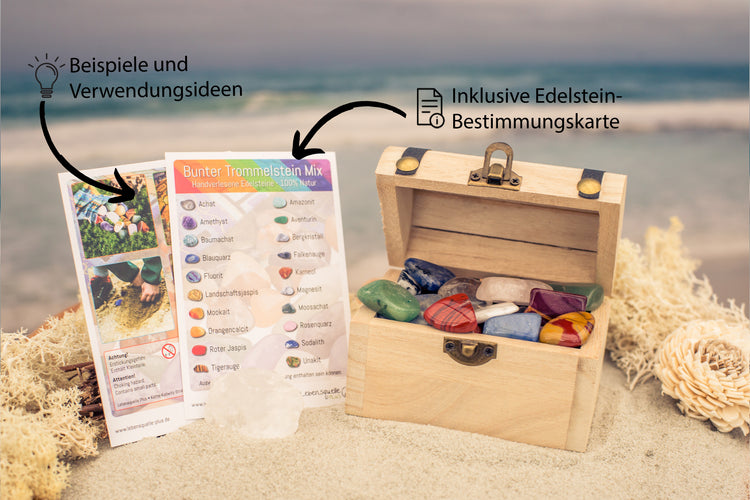 Gemstone set in treasure chest | Colorful tumbled stone mix | Size L