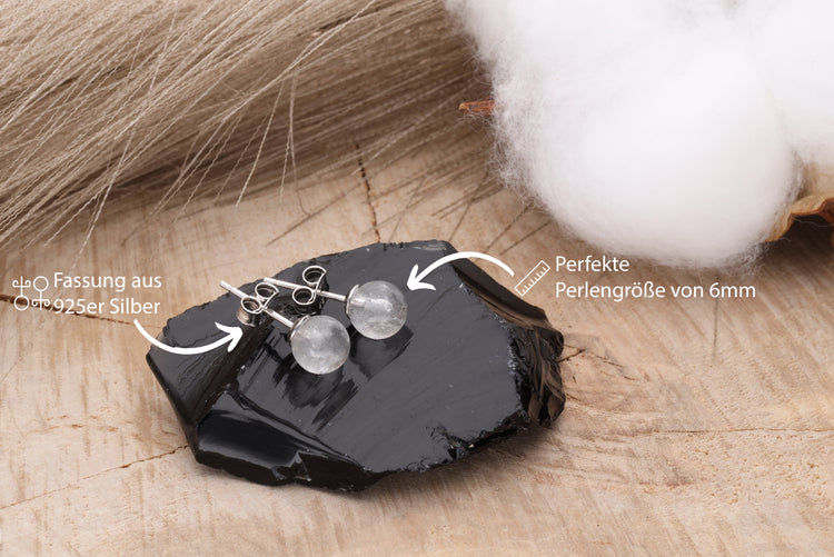 Rock crystal stud earrings 6 mm | 925 silver