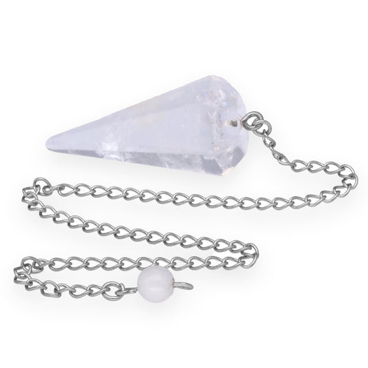 Rock crystal pendulum, faceted + holding ball