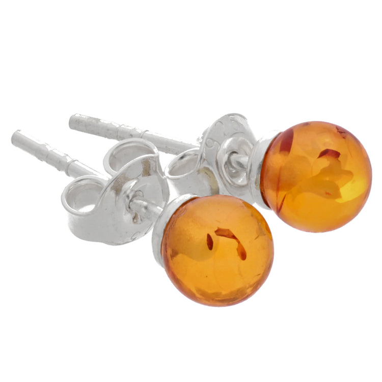 Amber stud earrings 6 mm | 925 silver