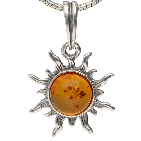 Amber sun pendant made of 925 silver | Gemstone pendant