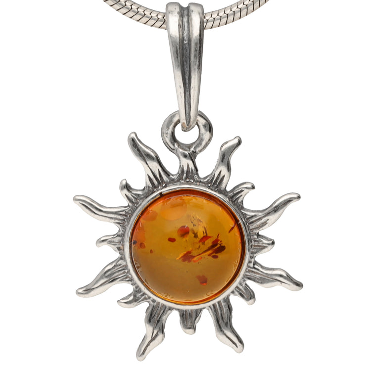 Amber sun pendant made of 925 silver | Gemstone pendant