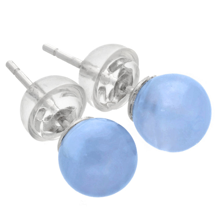 Blue chalcedony stud earrings, 6 mm, 925 silver