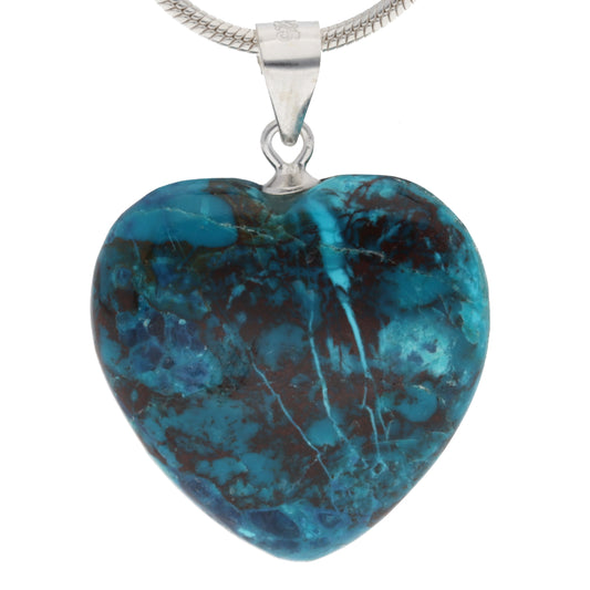 Chrysocolla heart pendant | 2x2 cm + 925 silver eyelet
