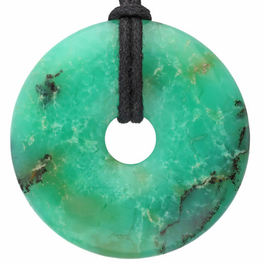 Chrysoprase, natural donut | 40 mm pendant + cotton cord