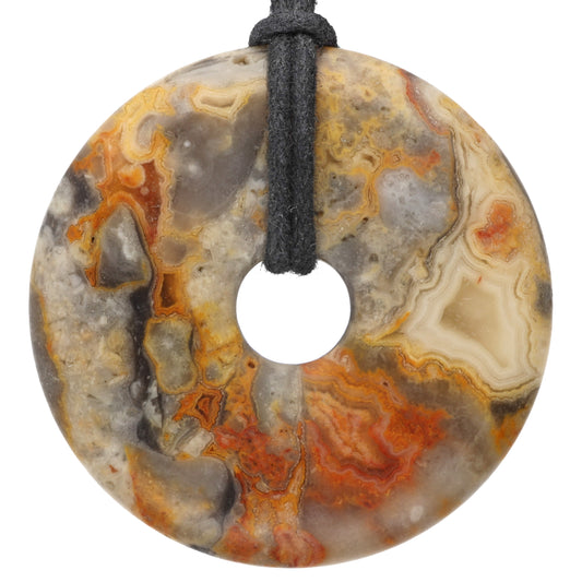 Crazy Lace Agate Donut | 40 mm pendant + cotton cord