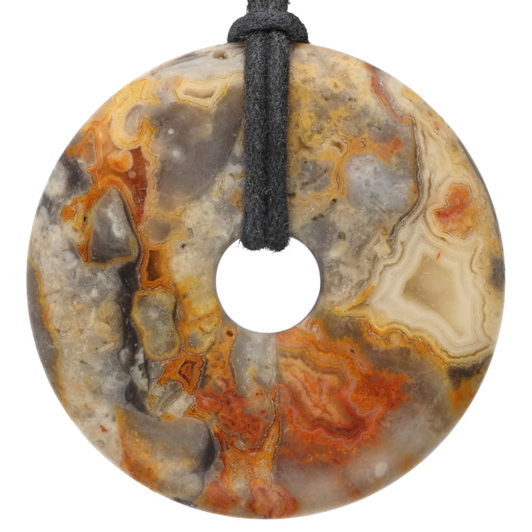 Crazy Lace Agate Donut | 40 mm pendant + cotton cord