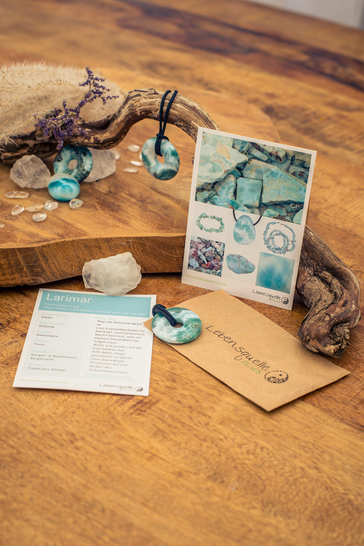 Larimar Donut A-Quality | 30 mm Pendant + Cotton Cord