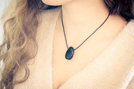 Obsidian, black drop pendant