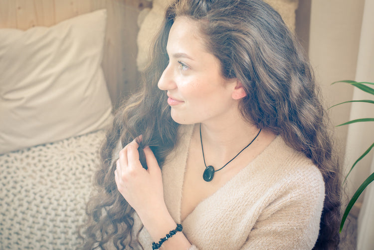 Obsidian, black drop pendant